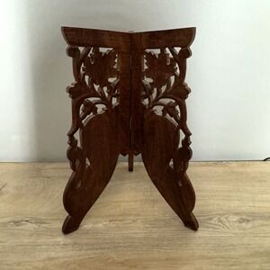 Hand Carved Wood Folding Book Stand Hinged Rustic Ornate Bible Cookbook Holder
